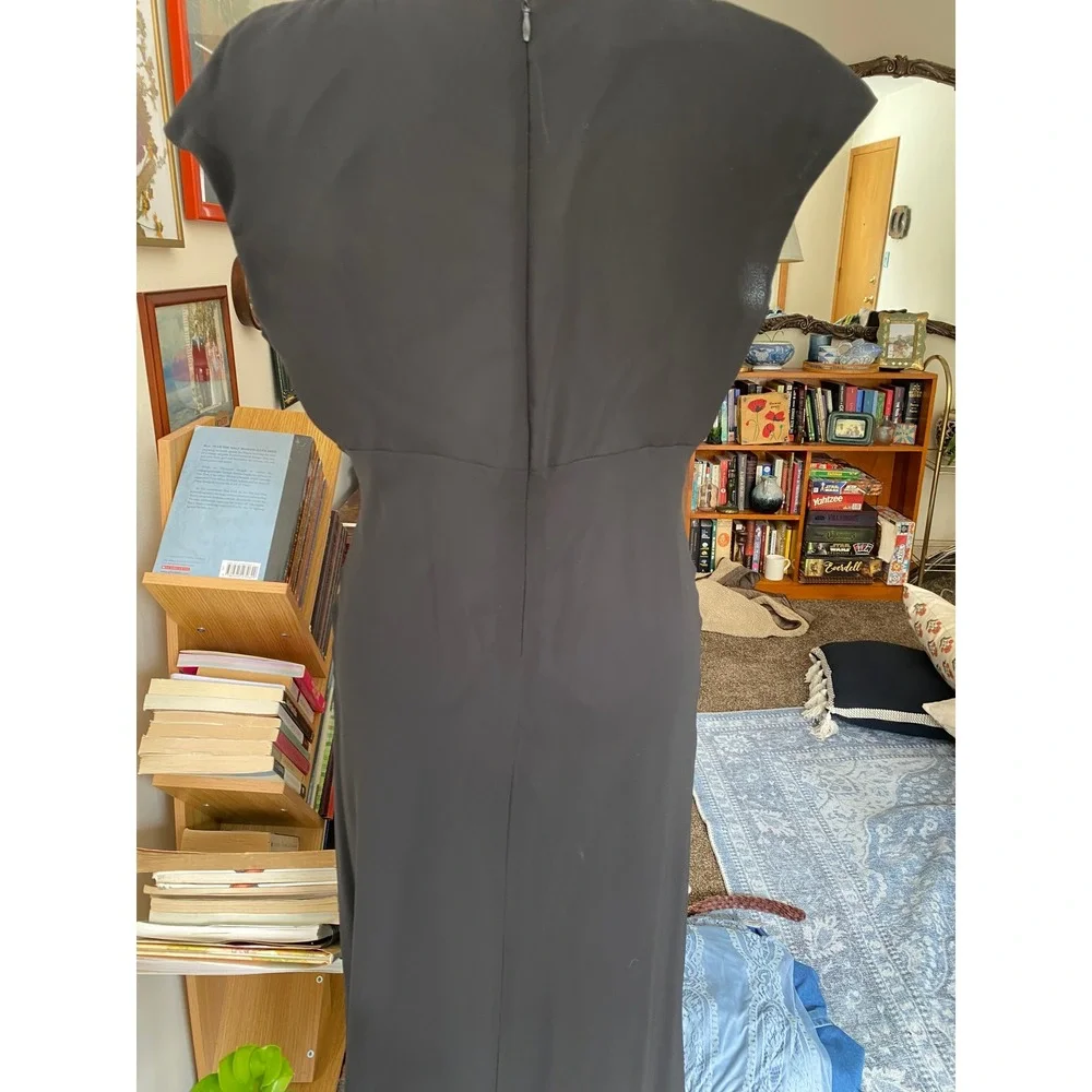 Vintage 1990s Beaded Sheer Empire Waist Black Midi Dress 10 Formal Silky Y2K - Picture 7 of 8